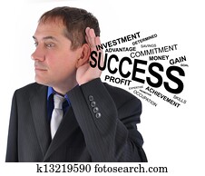 Business Man Listening to Success Help Business Man Listening to Success Help