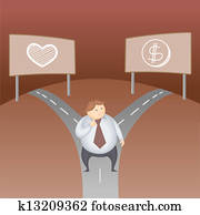business man love money decision cartoon character business concept