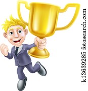 Business man winner and trophy