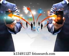 Business people holding social network