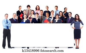 Business people team with banner.