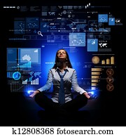 Business woman with financial symbols around Business woman with financial symbols around