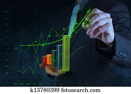 businessman hand drawing virtual chart business on touch screen computer as concept