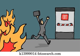 Businessman heading for emergency exit Businessman heading for emergency exit