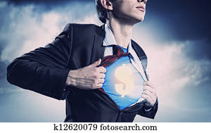 Businessman showing superman suit underneath shirt Businessman showing superman suit underneath shirt