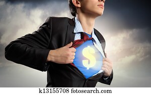 Businessman showing superman suit underneath shirt Businessman showing superman suit underneath shirt