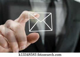 Businessman touching email icon Businessman touching email icon