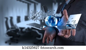 businessman working on modern technology businessman working on modern technology
