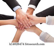 businesspeople, empilhando, seu, mãos