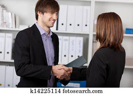 businesspeople, handgeben, in, büro