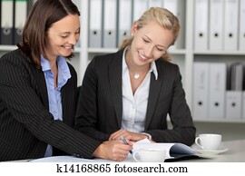 Businesswomen Working On File At Desk
