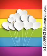 buzi, lobogó, piros, léggömb, háttér