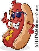 cachorro quente, caricatura, óculos sol cansativo