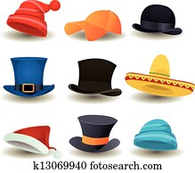 Caps, Top Hats And Other Head Wear Set Caps, Top Hats And Other Head Wear Set