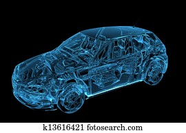 Car 3D rendered xray blue transparent Car 3D rendered xray blue transparent