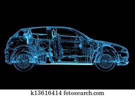 Car 3D rendered xray blue transparent Car 3D rendered xray blue transparent
