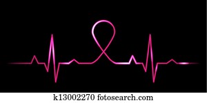 cardiograma, com, câncer peito, symbo