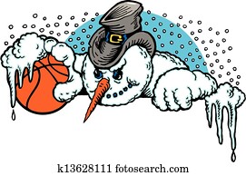 caricatura, boneco neve, com, um, basquetebol