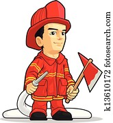 caricatura, de, bombeiro, menino