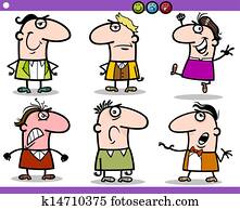 caricatura, gente, emociones, caracteres, conjunto