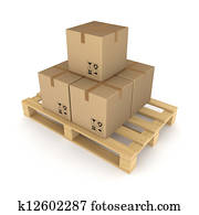 cartón, cajas, en, pallet.
