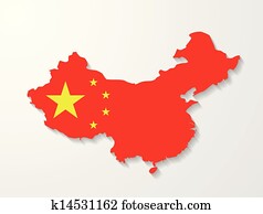 china, mapa, con, sombra, efecto