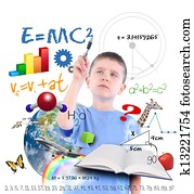 ciência, educação, menino escola, escrita