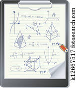 Clipboard with mathematics sketches