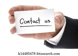 Closeup of business man hand holding business card with Contact us written on it. Isolated over white background. Closeup of business man hand holding business card with Contact us written on it. Isolated over white background.