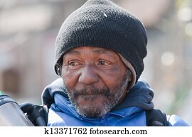Closeup of homeless african american man