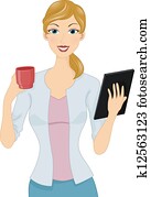 Coffee and Tablet Girl