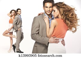 Collage of young smiling couple