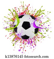 Colorful splashing with soccer ball isolated on white Colorful splashing with soccer ball isolated on white