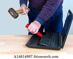 Computer repair concept - stress, IT, technology Computer repair concept - stress, IT, technology