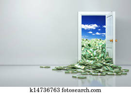 Concept of wealth. Opening euro and heap dollar.