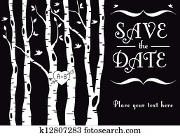 convite casamento, com, árvores vidoeiro