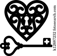 coração, e, chave mestra