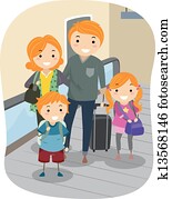 család, alatt, egy, lépés walkway