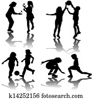 csoport, közül, játék, gyerekek, körvonal