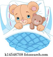 Cute baby bear in bed