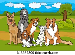 cute purebred dogs group cartoon illustration cute purebred dogs group cartoon illustration