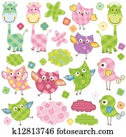 cute, pássaros, &, girafas