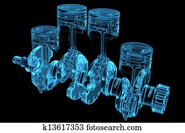 Cylinder crank 3D xray blue transparent Cylinder crank 3D xray blue transparent