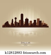 dallas, texas, horizonts, pilsēta, silhouette