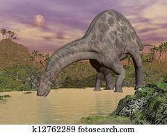Dicraeosaurus dinosaur drinking - 3 Dicraeosaurus dinosaur drinking - 3