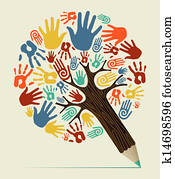 Diversity hand concept pencil tree