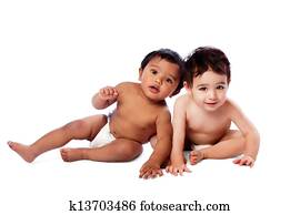 dois, cute, bebês, sentar-se