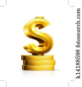 Dollar sign and coins
