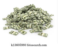 Dollars. Pile from packs of money