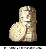 doré, pile, de, bitcoin